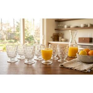 Vintage footed juice tumbler glass whitehall cubed cubist 4 1/4" 3.6" wide SET 8